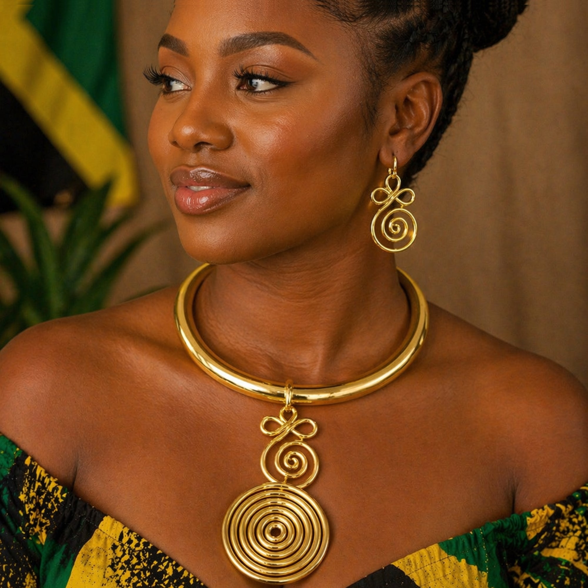 Large Swirl Pendant Choker Necklace Set