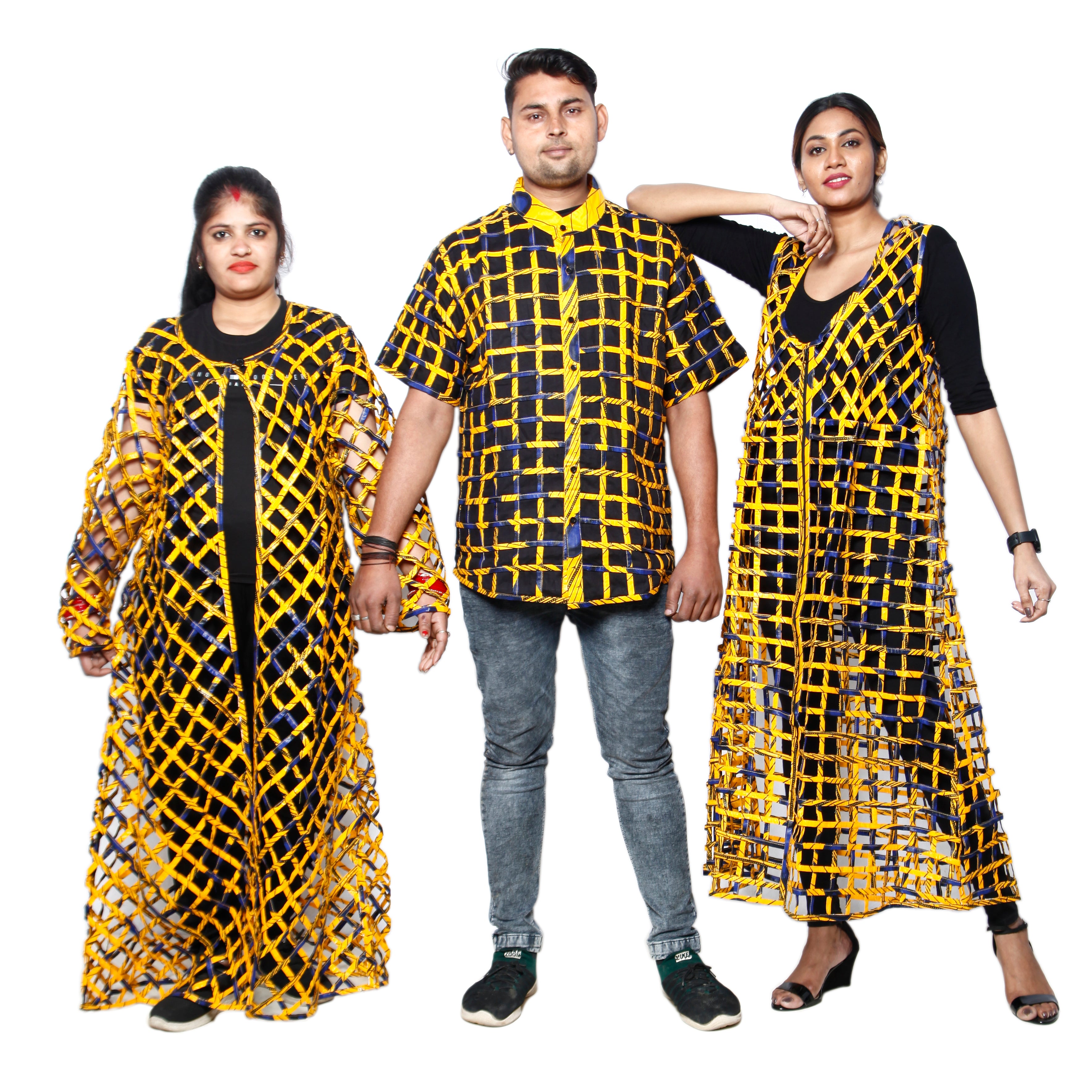 Complete Matching Set: Cage Duster & Shirt For Fashionista yellow and back contrast
