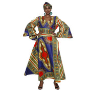 Women's Dashiki Long Sleeve Maxi Wrap Dress -- FI-D56D
