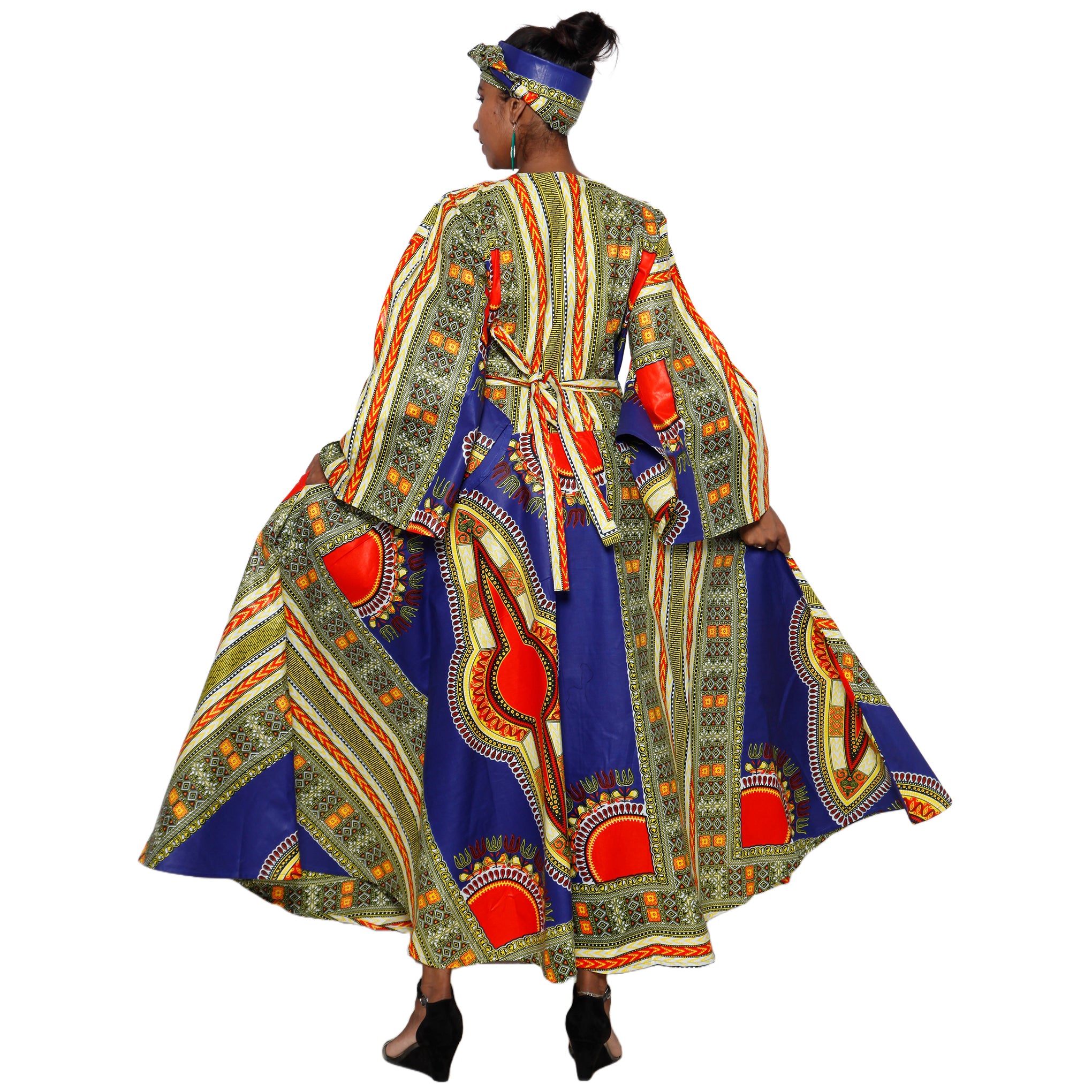 dashiki dress Women's Dashiki Long Sleeve Maxi Wrap Dress -- Fi-d56d