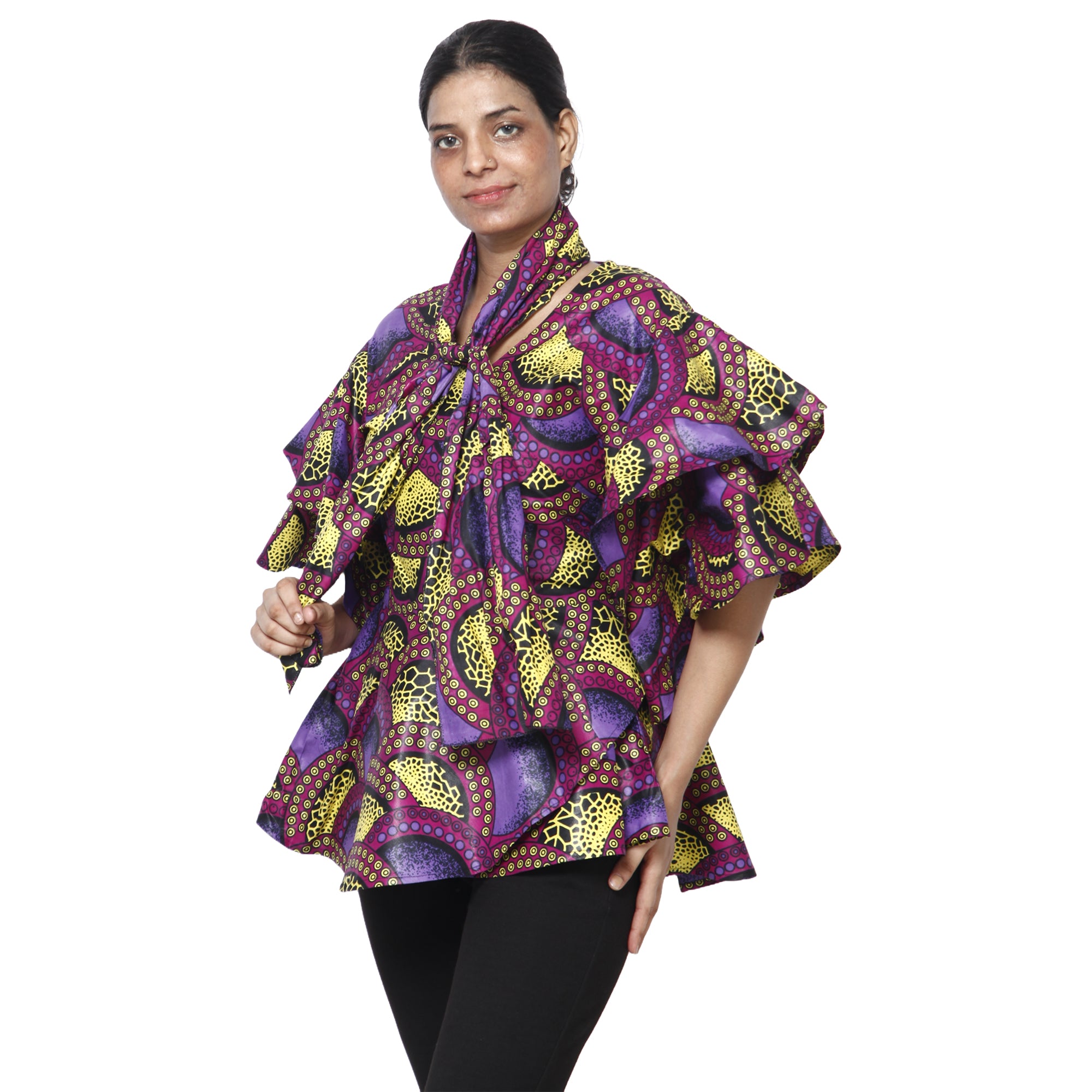 Womens Frill-sleeve Wrap Blouse FI-3052