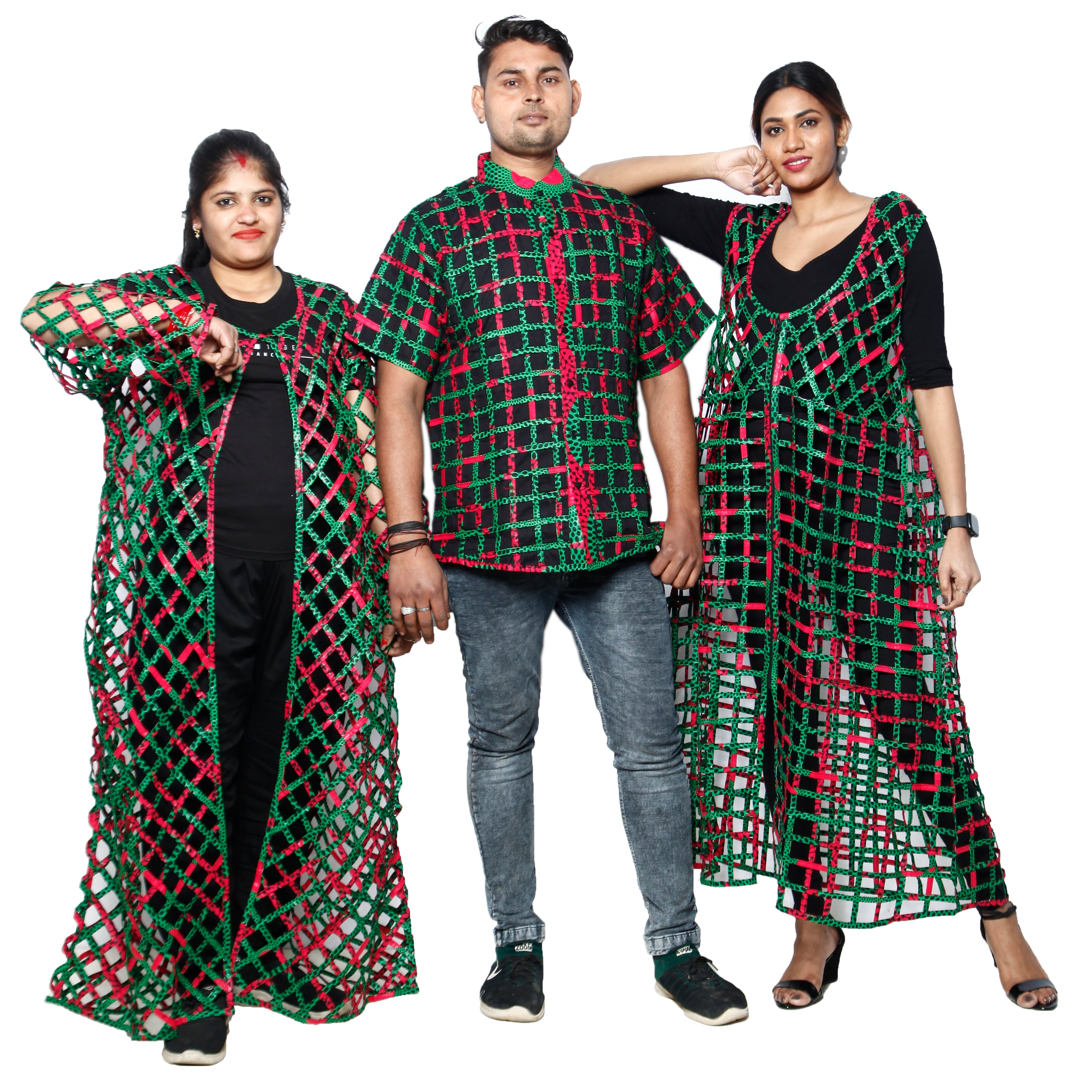 Complete Matching Set: Cage Duster & Shirt For Fashionista green, red and black