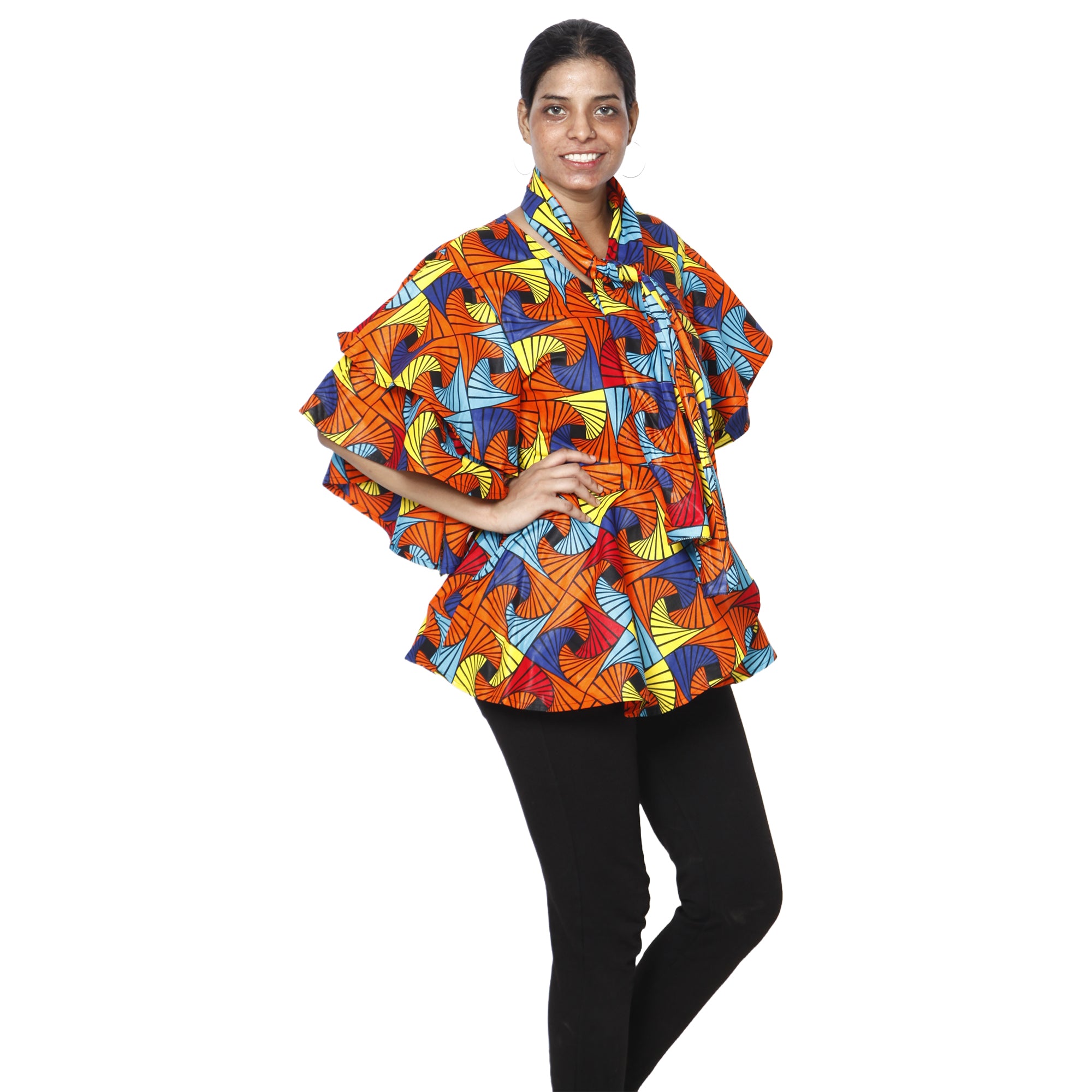 Womens Frill-sleeve Wrap Blouse FI-3052