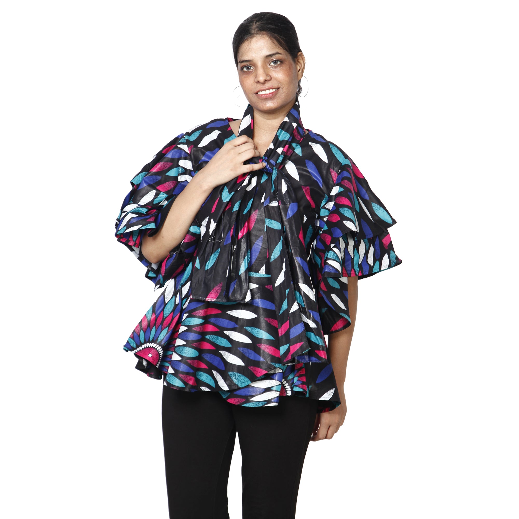 Womens Frill-sleeve Wrap Blouse FI-3052