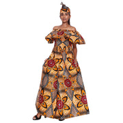 Women's African Printed Off Shoulder Jumpsuit -- FI-3132