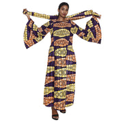 Women's PLUS SIZE Off Shoulder Smocking Bell Sleeve Maxi Dress -- FI-50081