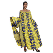 Women's PLUS SIZE Off Shoulder Smocking Bell Sleeve Maxi Dress -- FI-50081
