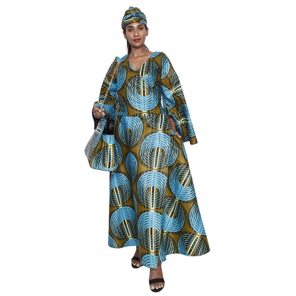 Women's Long Sleeve Wrap Maxi Dress with Handbag