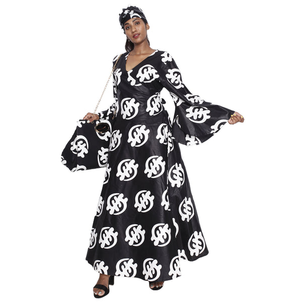 Women's Long Sleeve Wrap Maxi Dress with Handbag -- FI-56 With Handbag