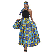 Women's Printed Tie Waist Maxi Skirt with Handbag - FI-32P