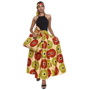 Women's Printed Tie Waist Maxi Skirt with Handbag - FI-32P