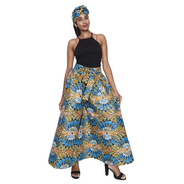 Women's Printed Palazzo Pants with Matching Headwrap