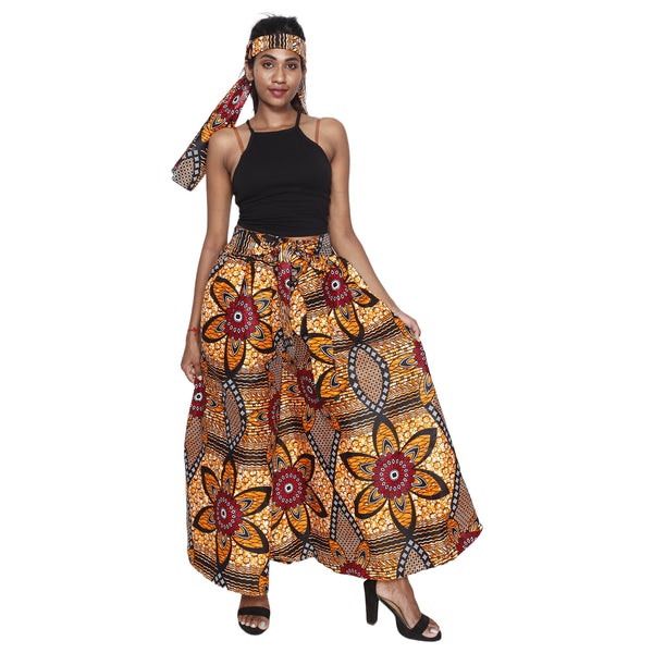 Women's Printed Palazzo Pants with Matching Headwrap -- FI-50P