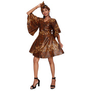 Women's African Short Sleeve Mini Wrap Dress