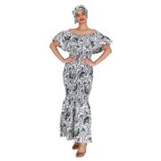 Women's Printed Smocking Off Shoulder Mermaid Dress - FI-P50077