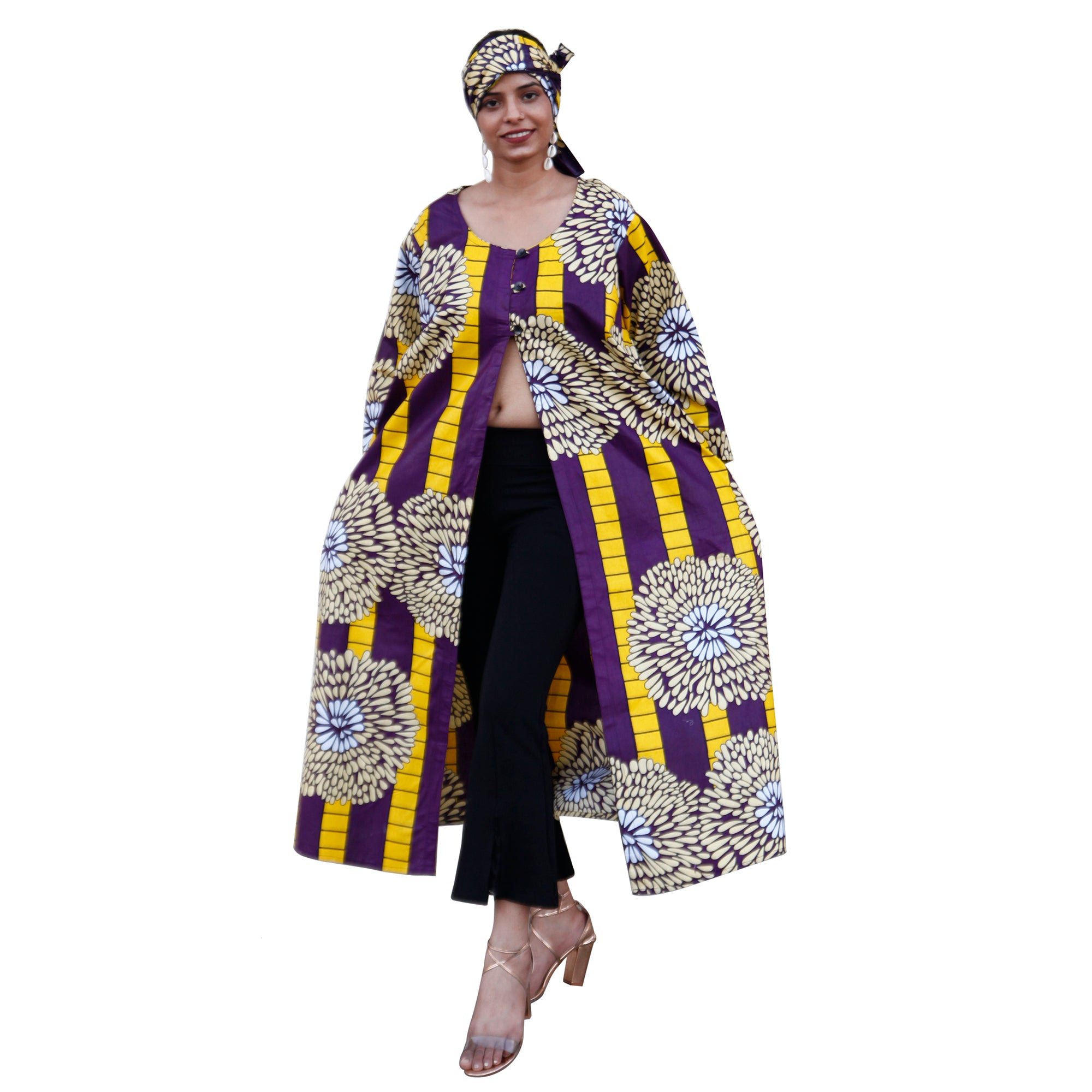 Women's Printed Duster Maxi Jacket -- FI-P50023