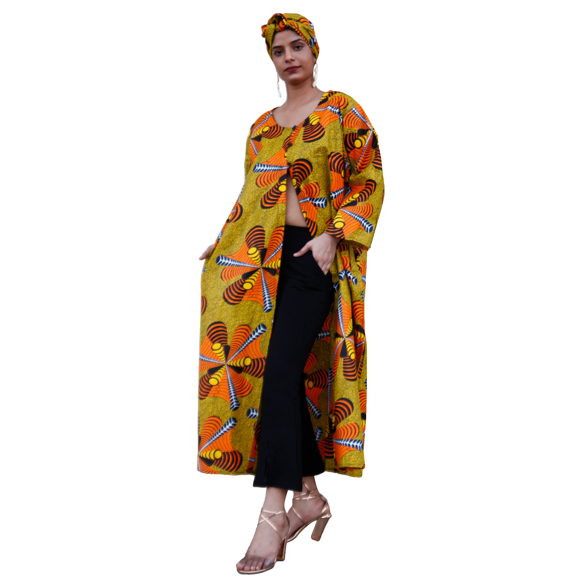 Women's Printed Duster Maxi Jacket -- FI-P50023