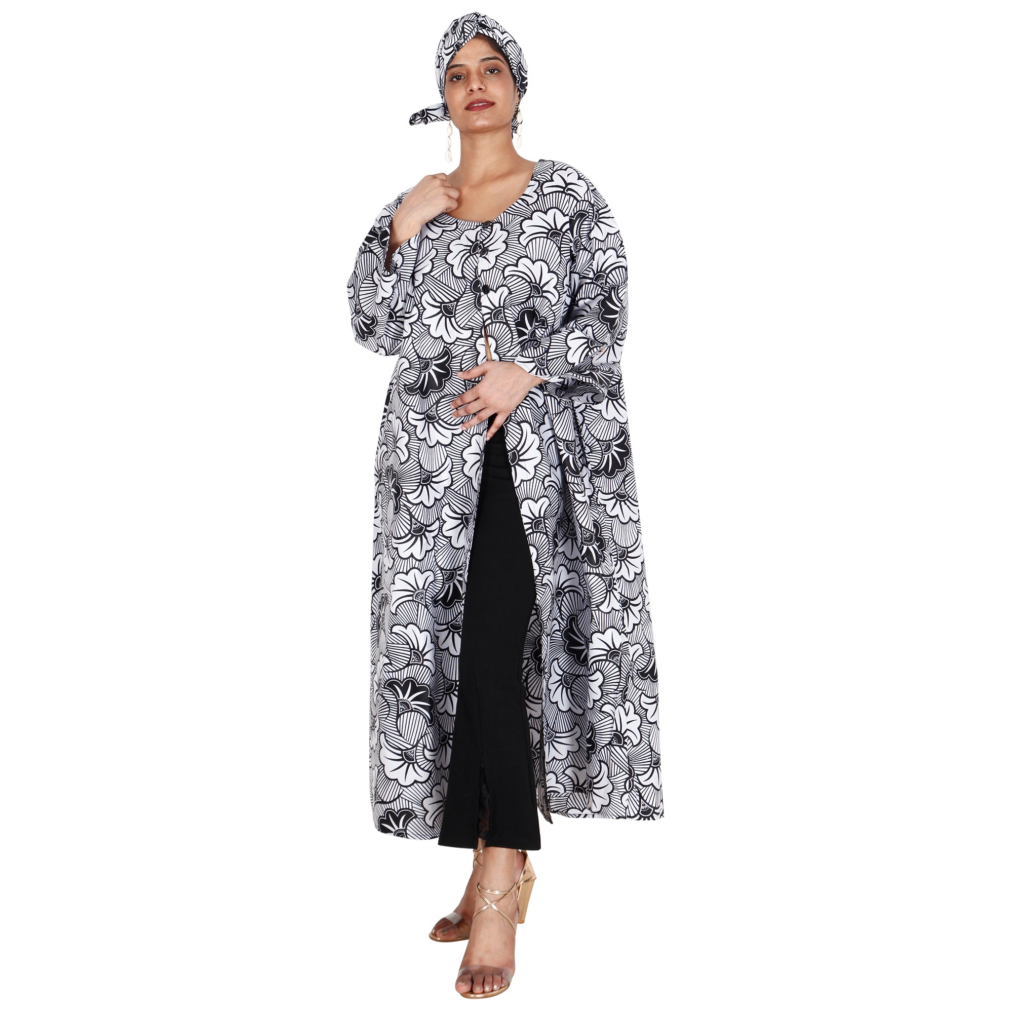 Women's Printed Duster Maxi Jacket -- FI-P50023