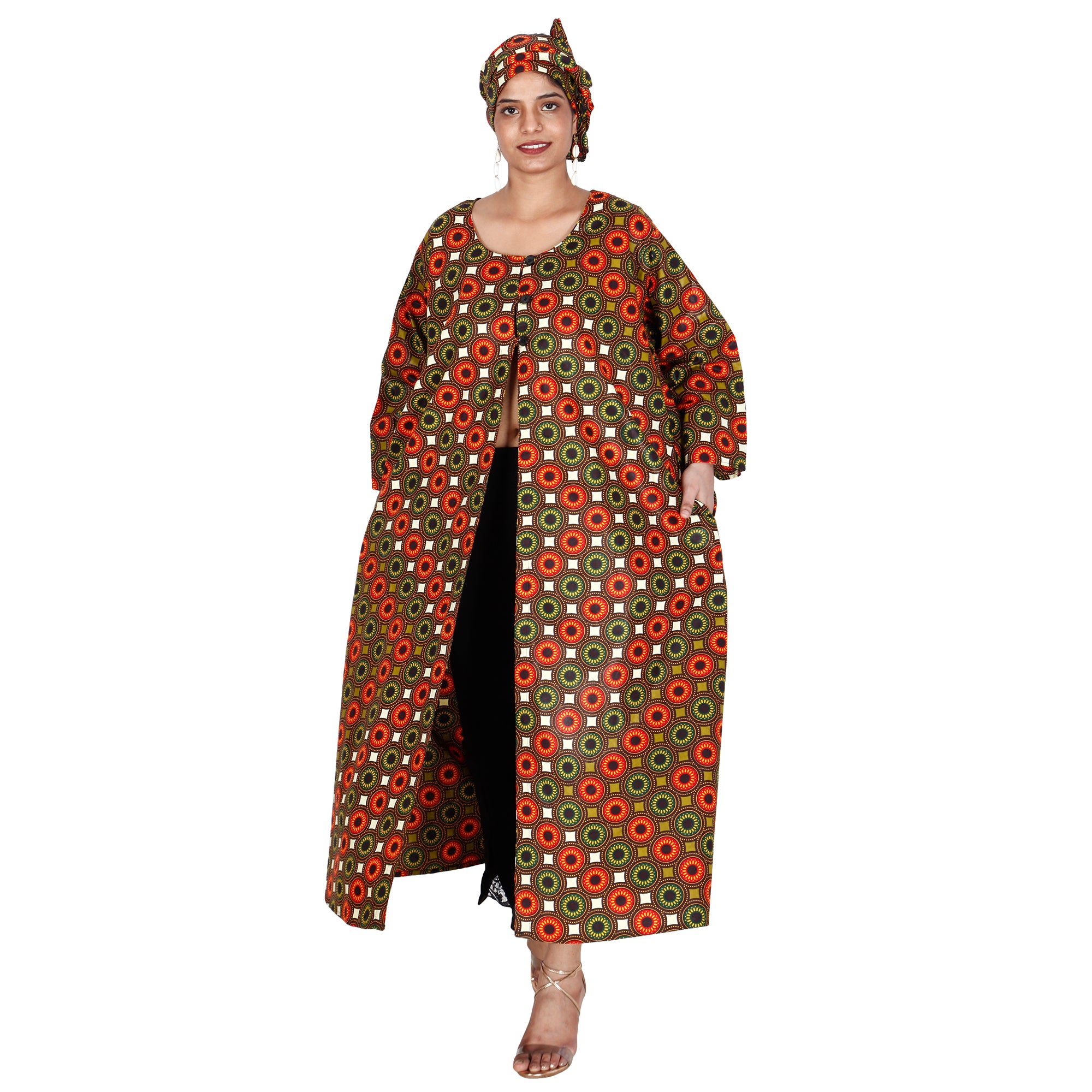 Women's Printed Duster Maxi Jacket -- FI-P50023