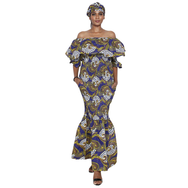 Women's Off Shoulder Short Sleeve Smocking Maxi Dress -- FI-50077HS