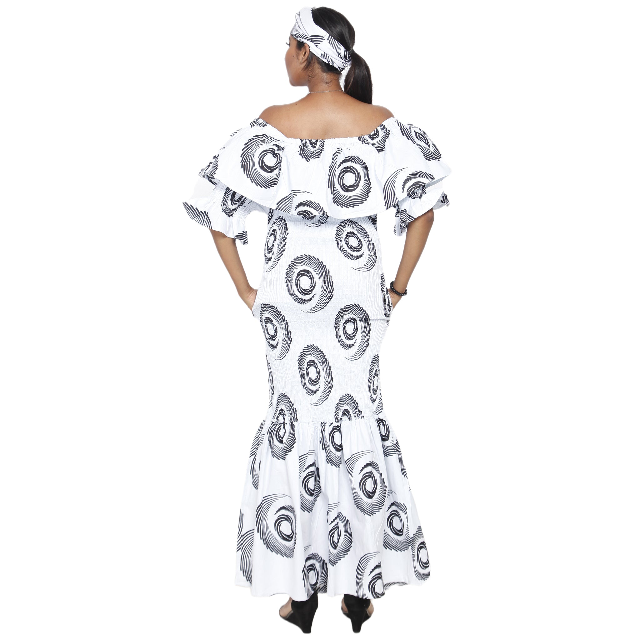 Women's Off Shoulder Short Sleeve Smocking Maxi Dress -- FI-P50077 HS