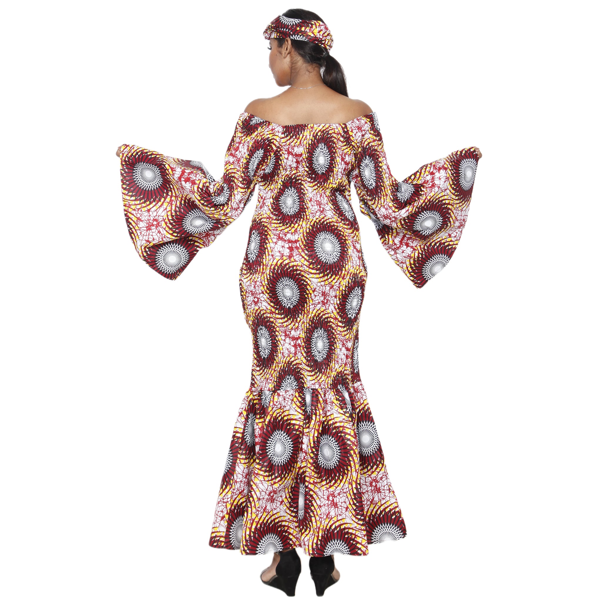 Women's Off Shoulder Smocking Mermaid Maxi -- FI-50075