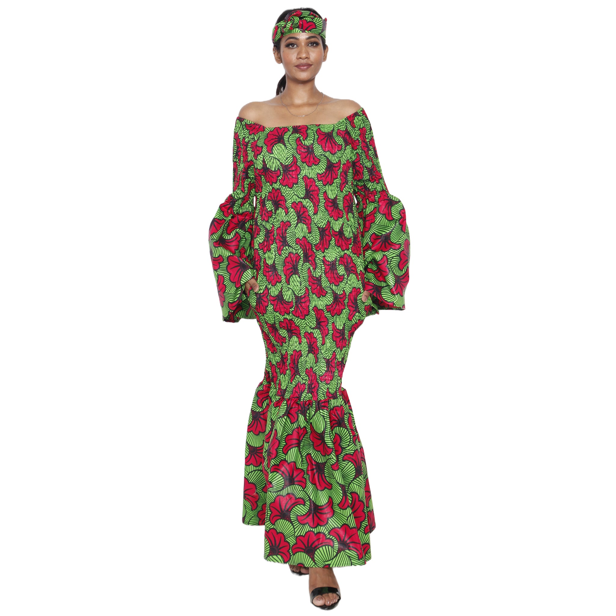 Women's Off Shoulder Smocking Mermaid Maxi -- FI-50075