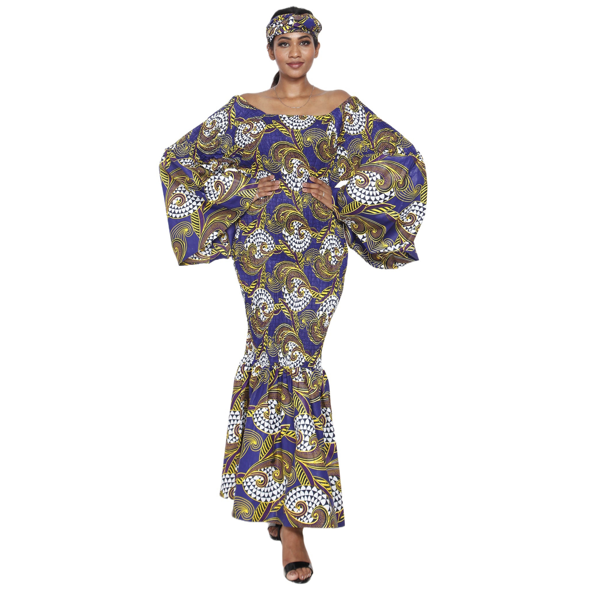 Women's Off Shoulder Smocking Mermaid Maxi -- FI-50075