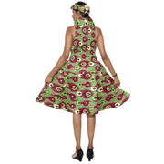Women's 3 Button Halter Midi Smocking Dress -- FI-3028S