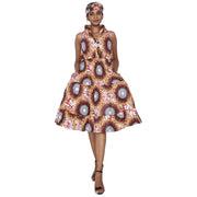 Women's 3 Button Halter Midi Smocking Dress -- FI-3028S