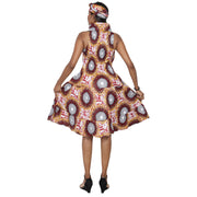Women's 3 Button Halter Midi Smocking Dress -- FI-3028S