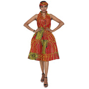 Women's 3 Button Halter Midi Smocking Dress -- FI-3028S