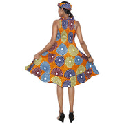 Women's 3 Button Halter Midi Smocking Dress -- FI-3028S