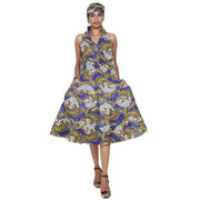 Women's 3 Button Halter Midi Smocking Dress -- FI-3028S