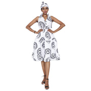Women's 3 Button Halter Midi Smocking Dress -- FI-3028S