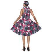 Women's 3 Button Halter Midi Smocking Dress -- FI-3028S