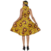 Women's 3 Button Halter Midi Smocking Dress -- FI-3028S