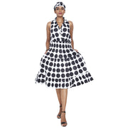 Women's 3 Button Halter Midi Smocking Dress -- FI-3028S
