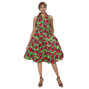 Women's 3 Button Halter Midi Smocking Dress -- FI-3028S