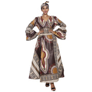 Women's Dashiki Ruffle Sleeve Maxi Wrap Dress -- FI-D70 FS