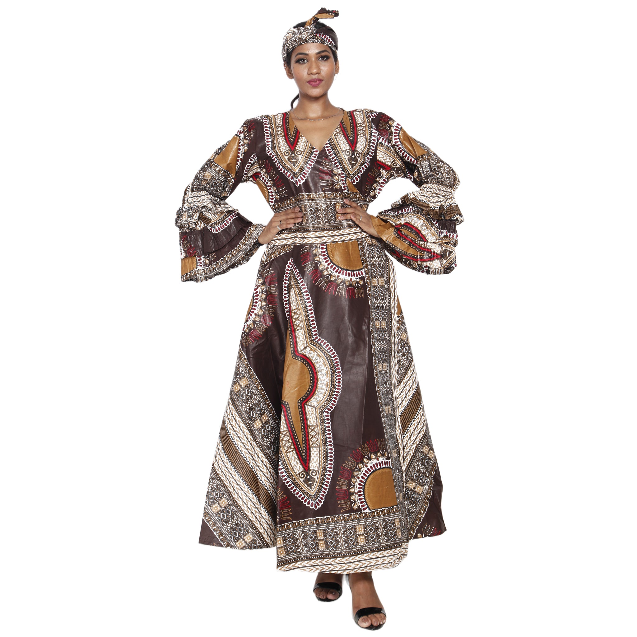 Women's Dashiki Ruffle Sleeve Maxi Wrap Dress - African Stars