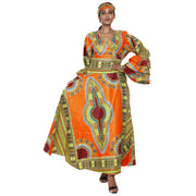 Women's Dashiki Ruffle Sleeve Maxi Wrap Dress -- FI-D70 FS
