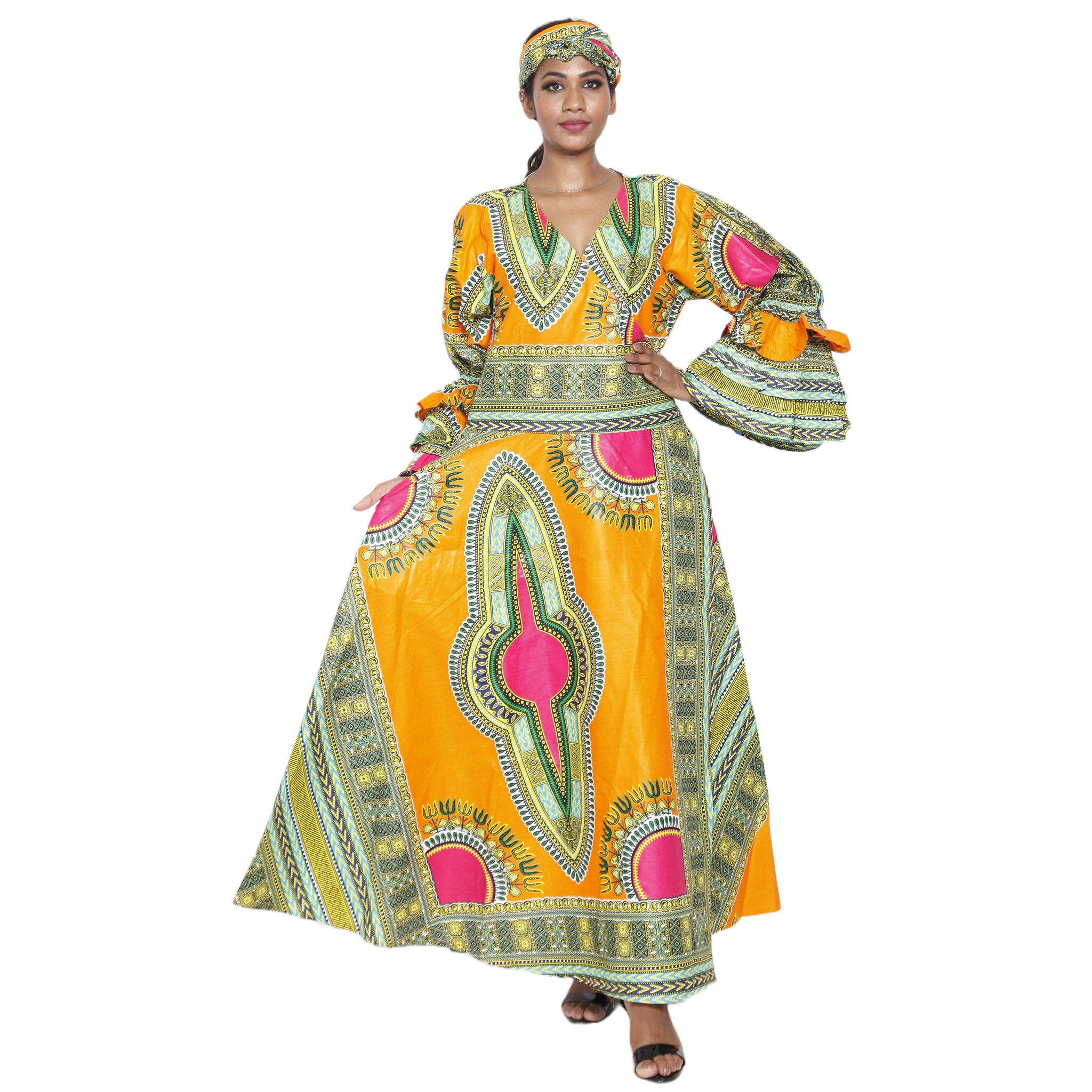 dashiki dress Women's Dashiki Ruffle Sleeve Maxi Wrap Dress -- Fi-d70 Fs