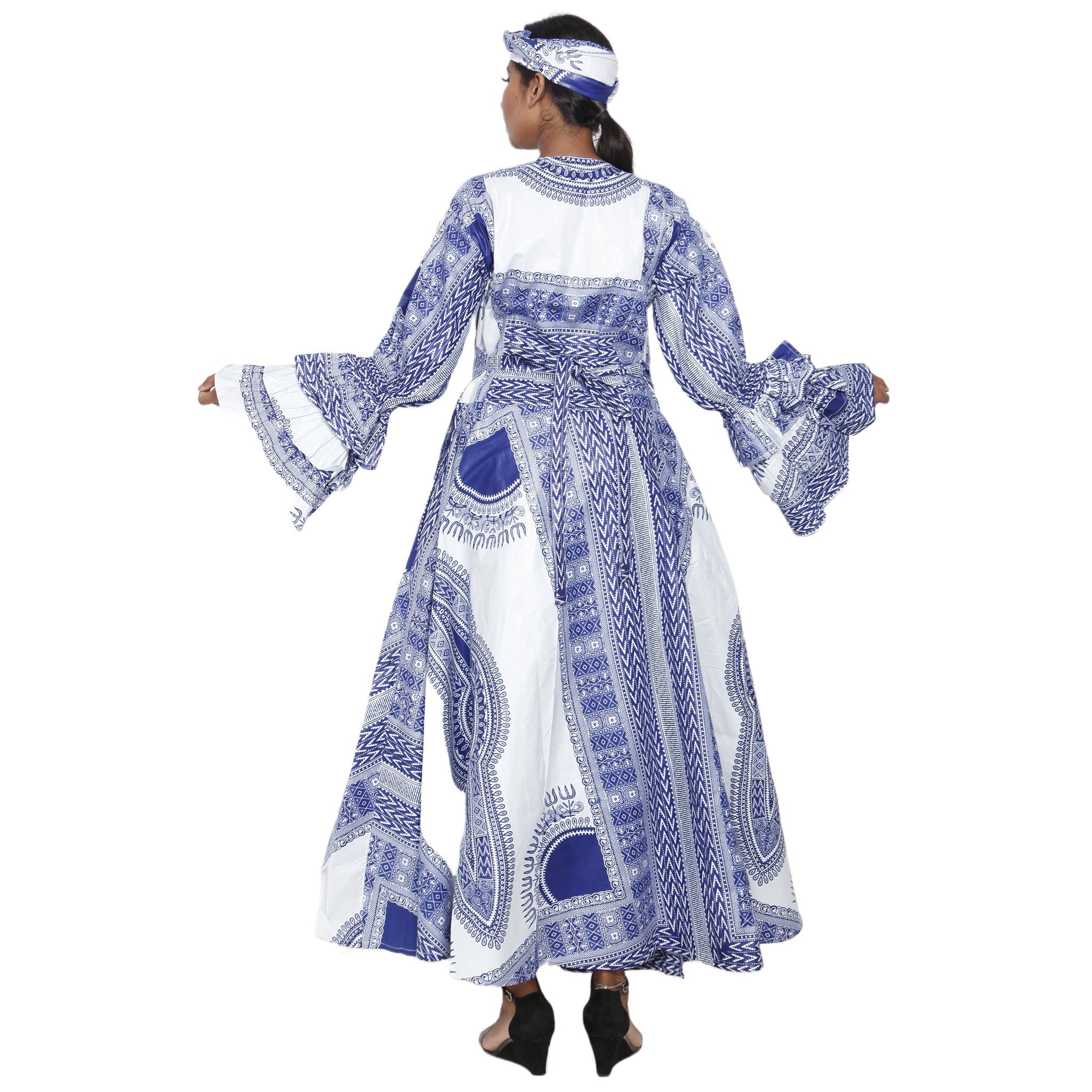 Women's Dashiki Ruffle Sleeve Maxi Wrap Dress -- Fi-d70 Fs Women's Dashiki Ruffle Sleeve Maxi Wrap Dress -- Fi-d70 Fs