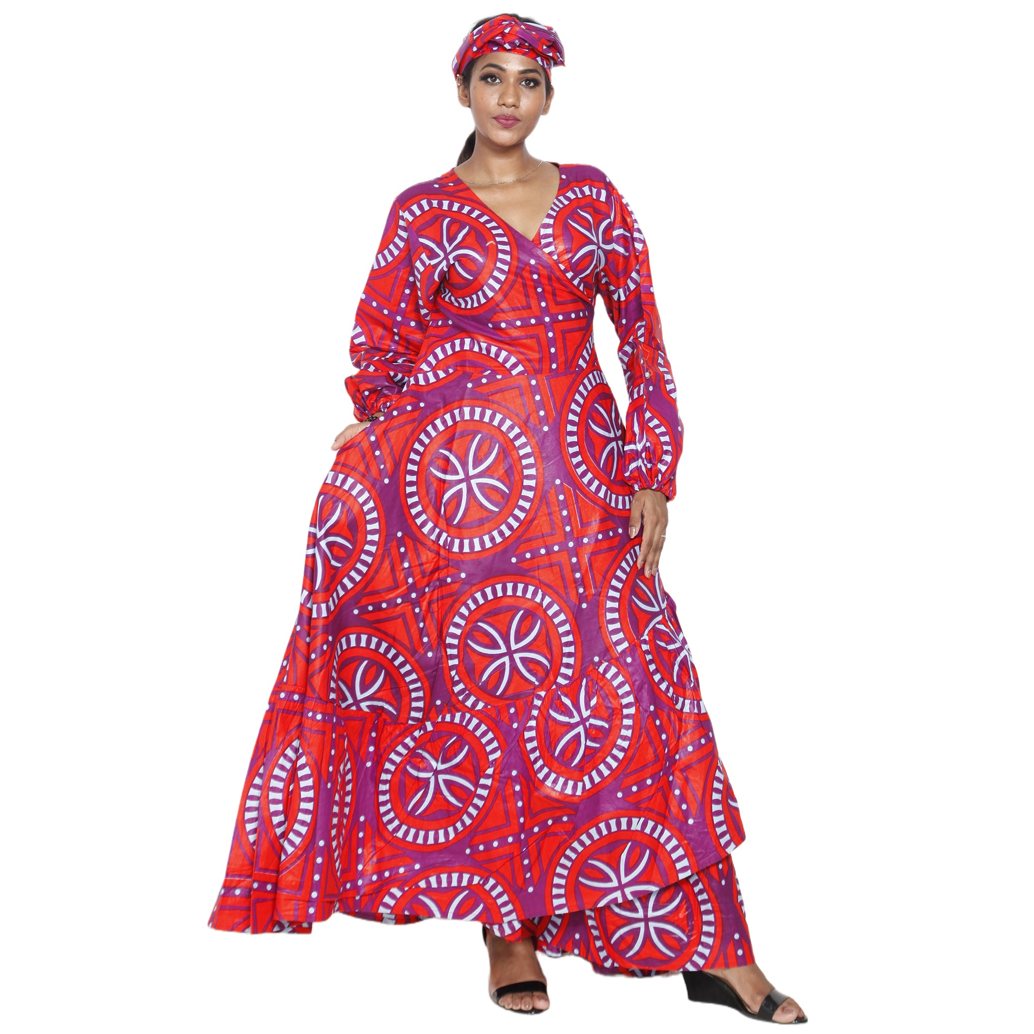 Women's Balloon Sleeve Maxi Wrap Dress - African Stars