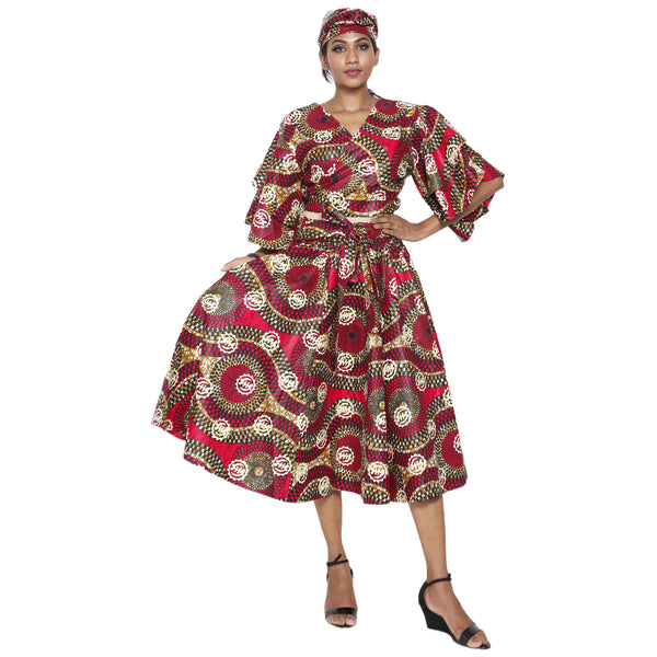 Women's Frill Sleeve Crop Top and Short Skirt Set 