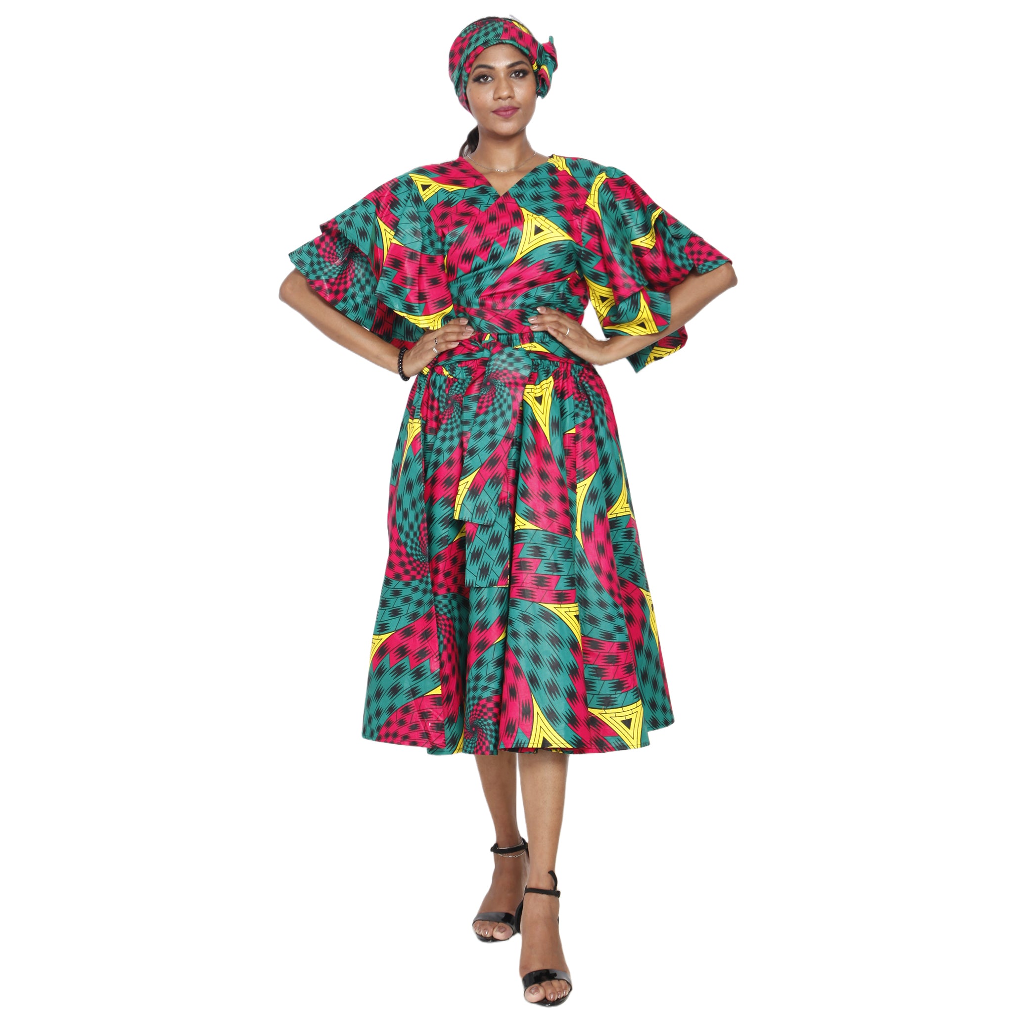 Women's Frill Sleeve Crop Top and Short Skirt Set -- FI-4036