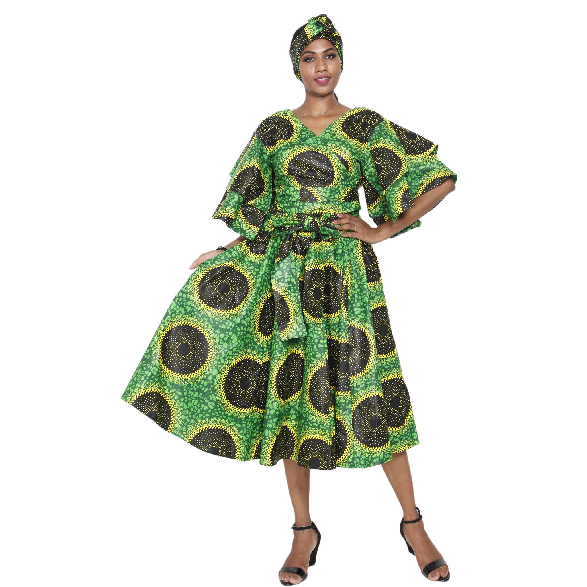 Women's Frill Sleeve Crop Top and Short Skirt Set -- FI-4036