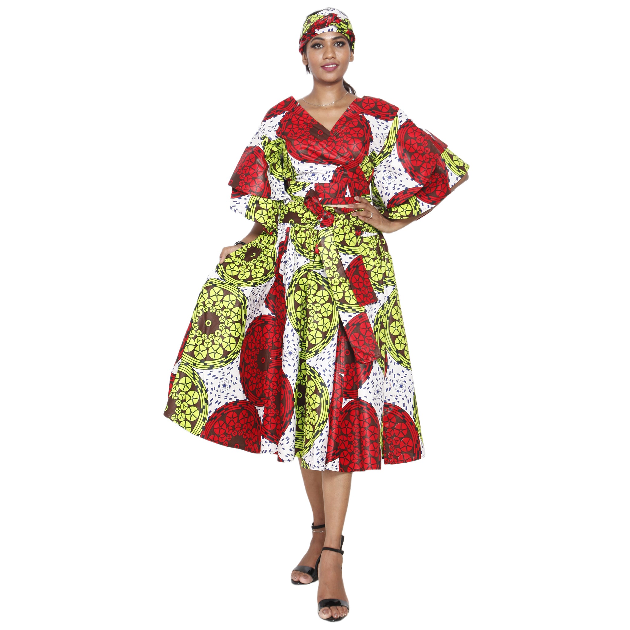 Women's Frill Sleeve Crop Top and Short Skirt Set -- FI-4036