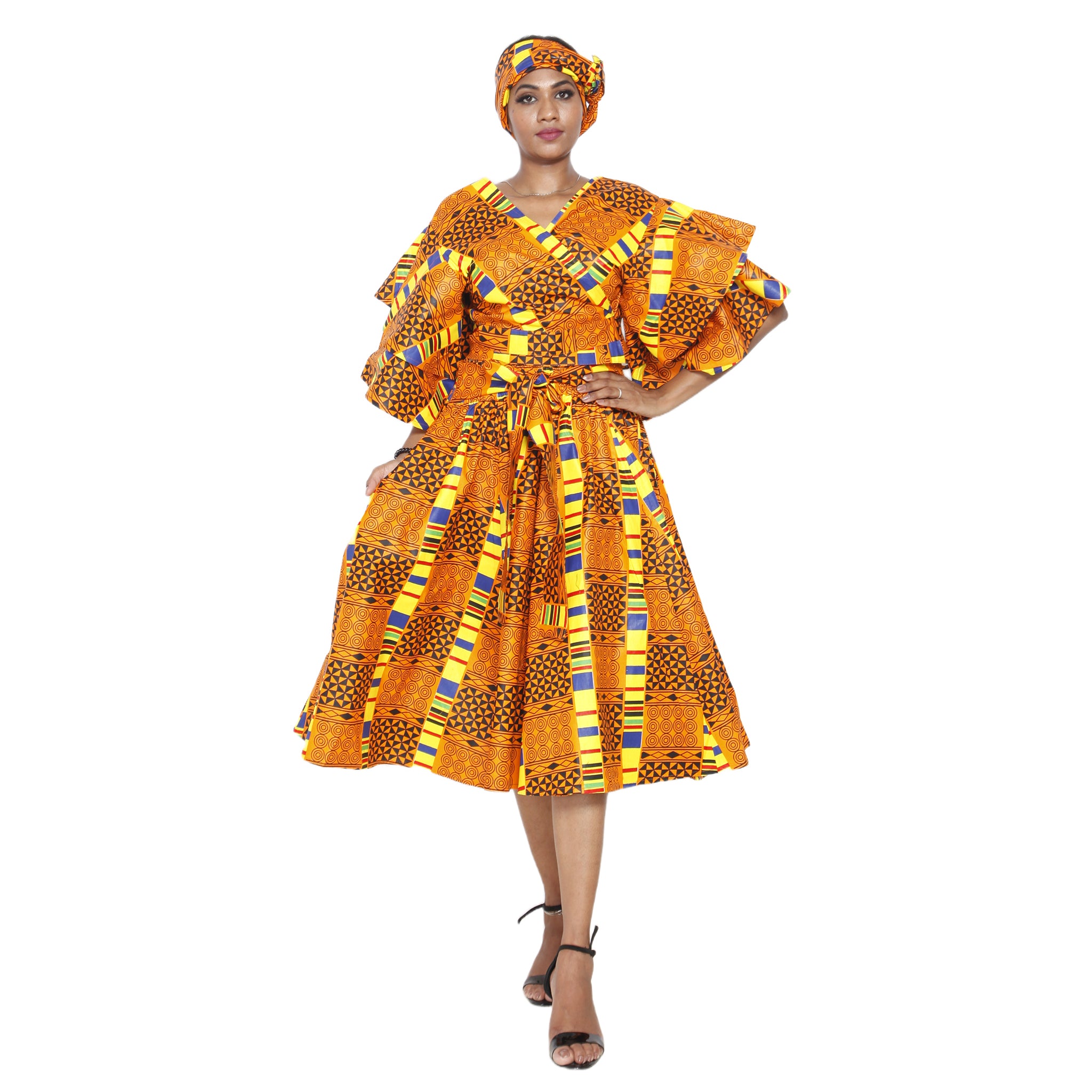 Women's Frill Sleeve Crop Top and Short Skirt Set -- FI-4036